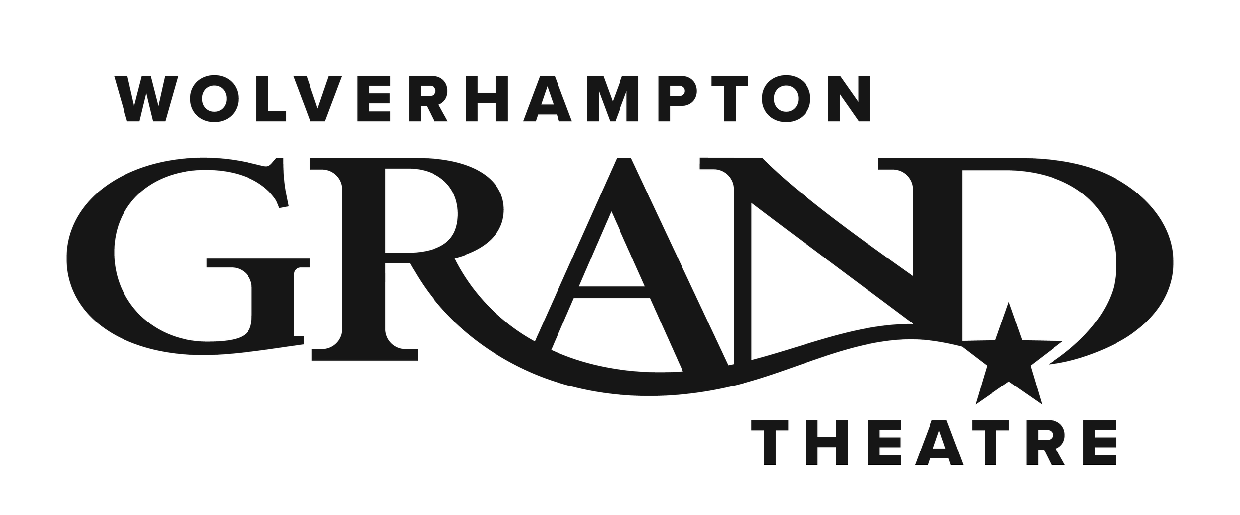 A logo of the Wolverhampton Grand Theatre in Black with a star