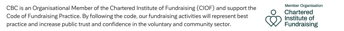 Chartered Institute of Fundraising logo and a statement about its membership and code of practice.