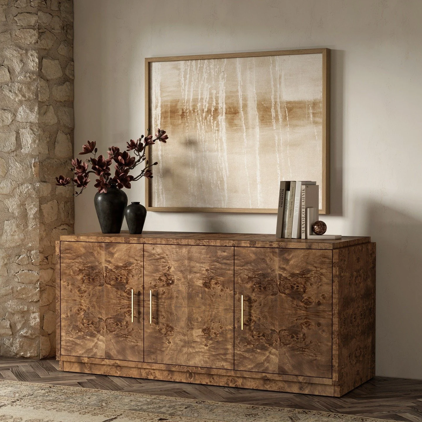 Our Wesley Burl Buffet brings quiet luxury with its rich burl grain and refined, sculptural lines.
Tell us&hellip; would you style this in a dining room, entryway, or living space? 👀👇
We&rsquo;d love to hear your pick.

#interiordesign #furniturede