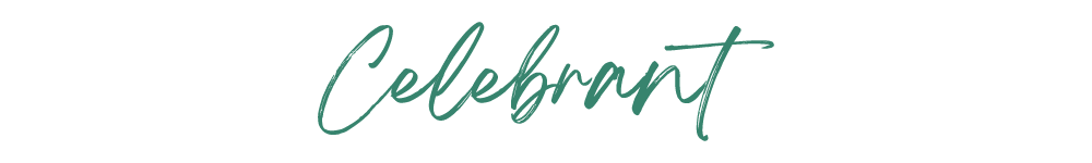 The word ‘Celebrant’ written in elegant green cursive font, representing boutique Blue Mountains elopement services.