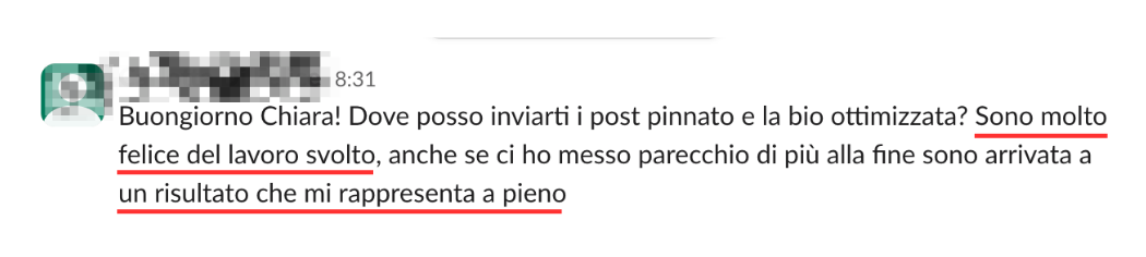 Screenshot di un messaggio WhatsApp in italiano