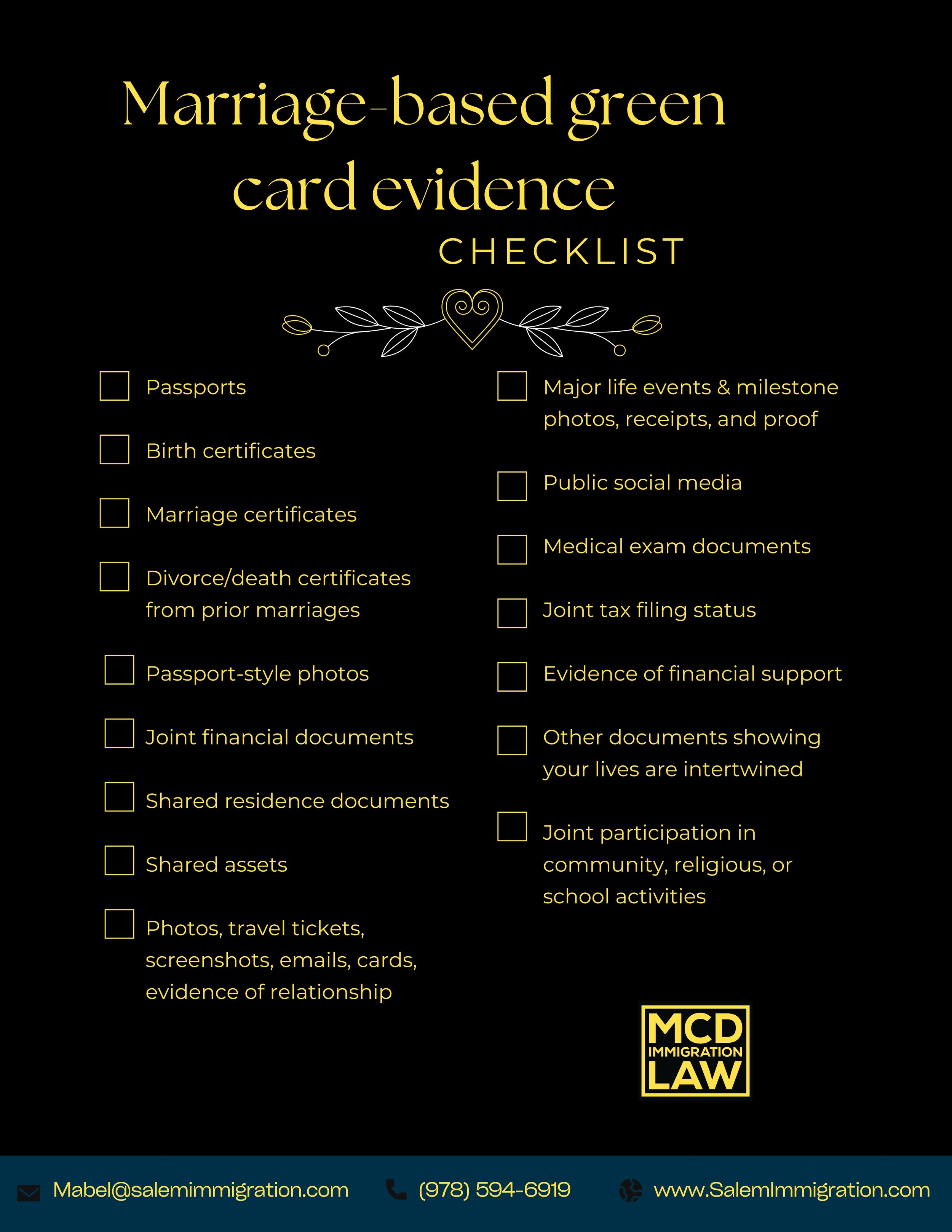 Checklist: Marriage-based green card evidence