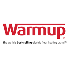 Warmup logo with the tagline 'The world's best-selling electric floor heating brand' in black text.