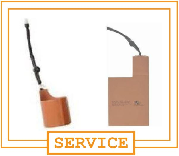 A warehouse-style light bulb with an electrical cord, shown both outside and inside a cardboard box labeled 'SERVICE'.
