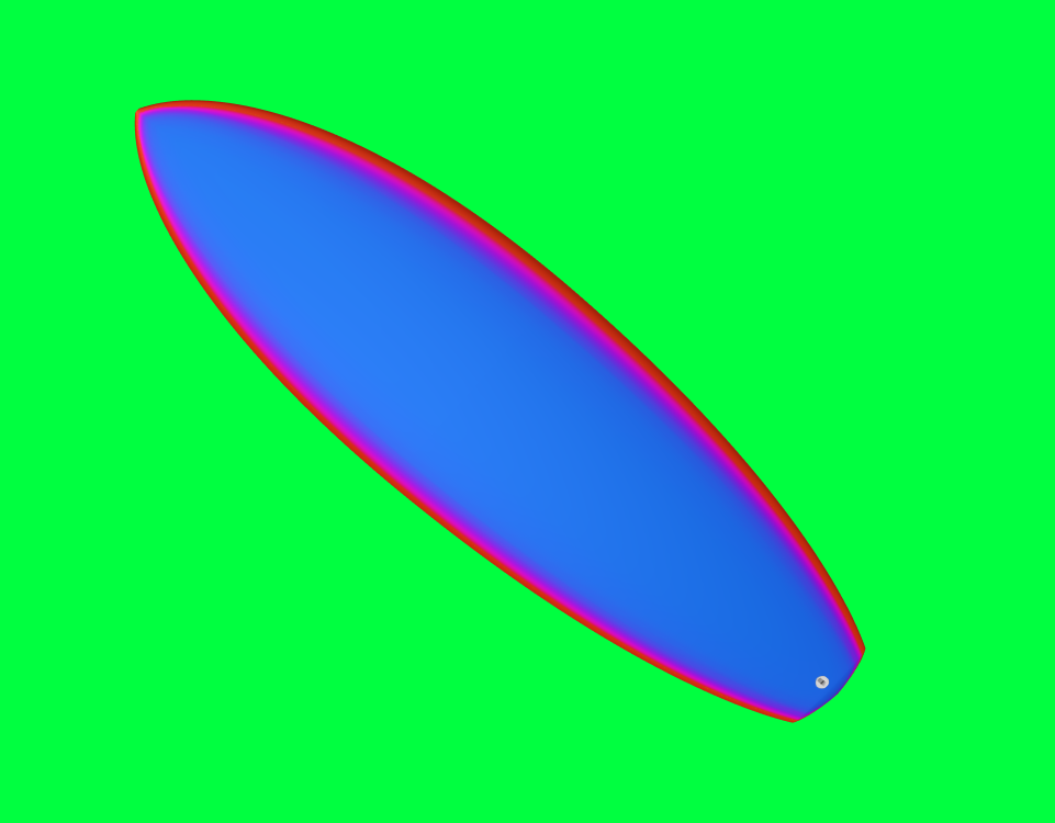 Digitales Kunstwerk mit einem schräg liegenden, ovalen blauen Shape vor grünem Hintergrund.