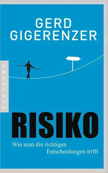 Book cover titled "Risiko" by Gerd Gigerenzer, with a silhouette of a person walking on a tightrope.