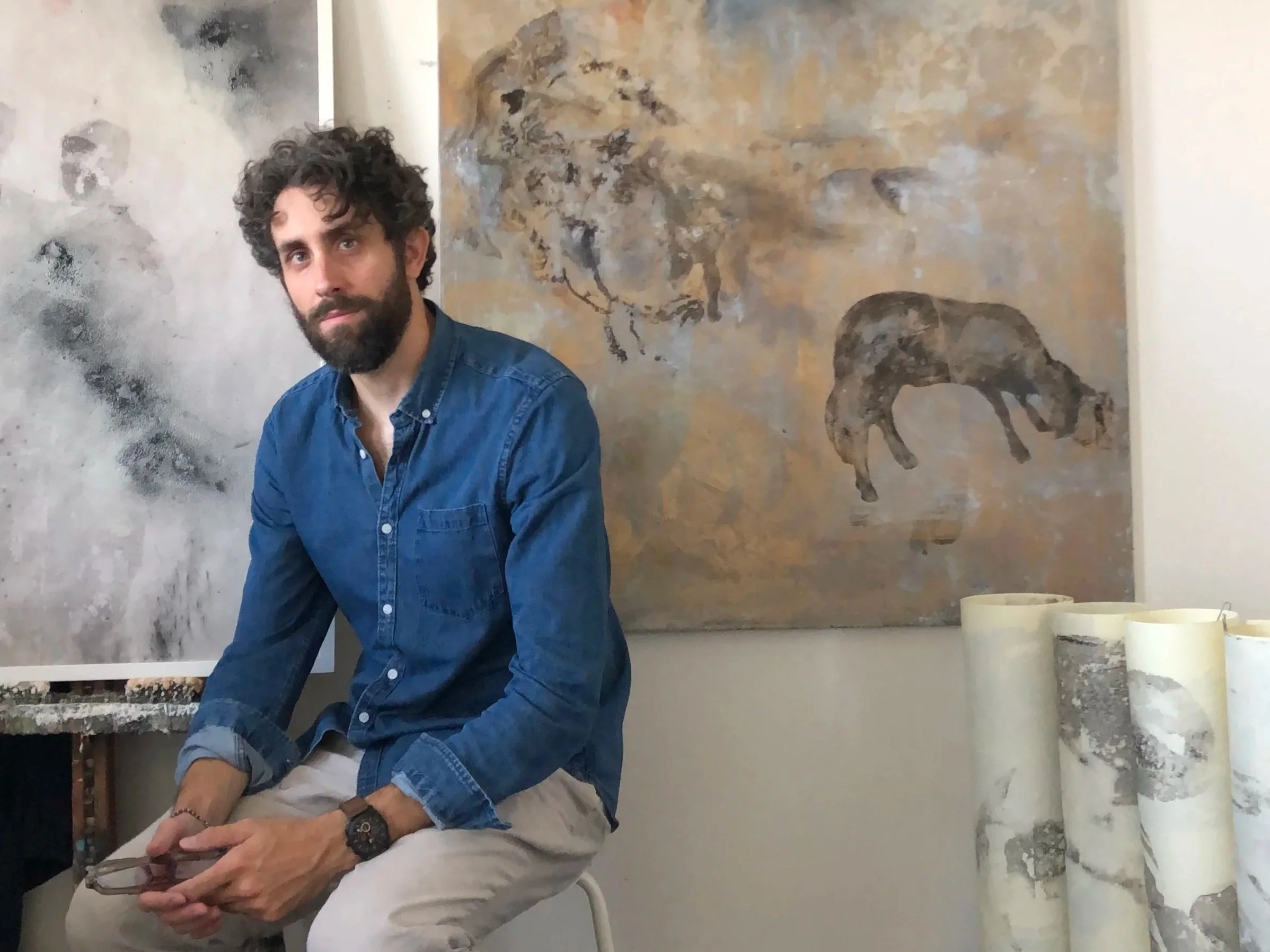 Lorenzo Romani, italian artist, in his studio, 2025.