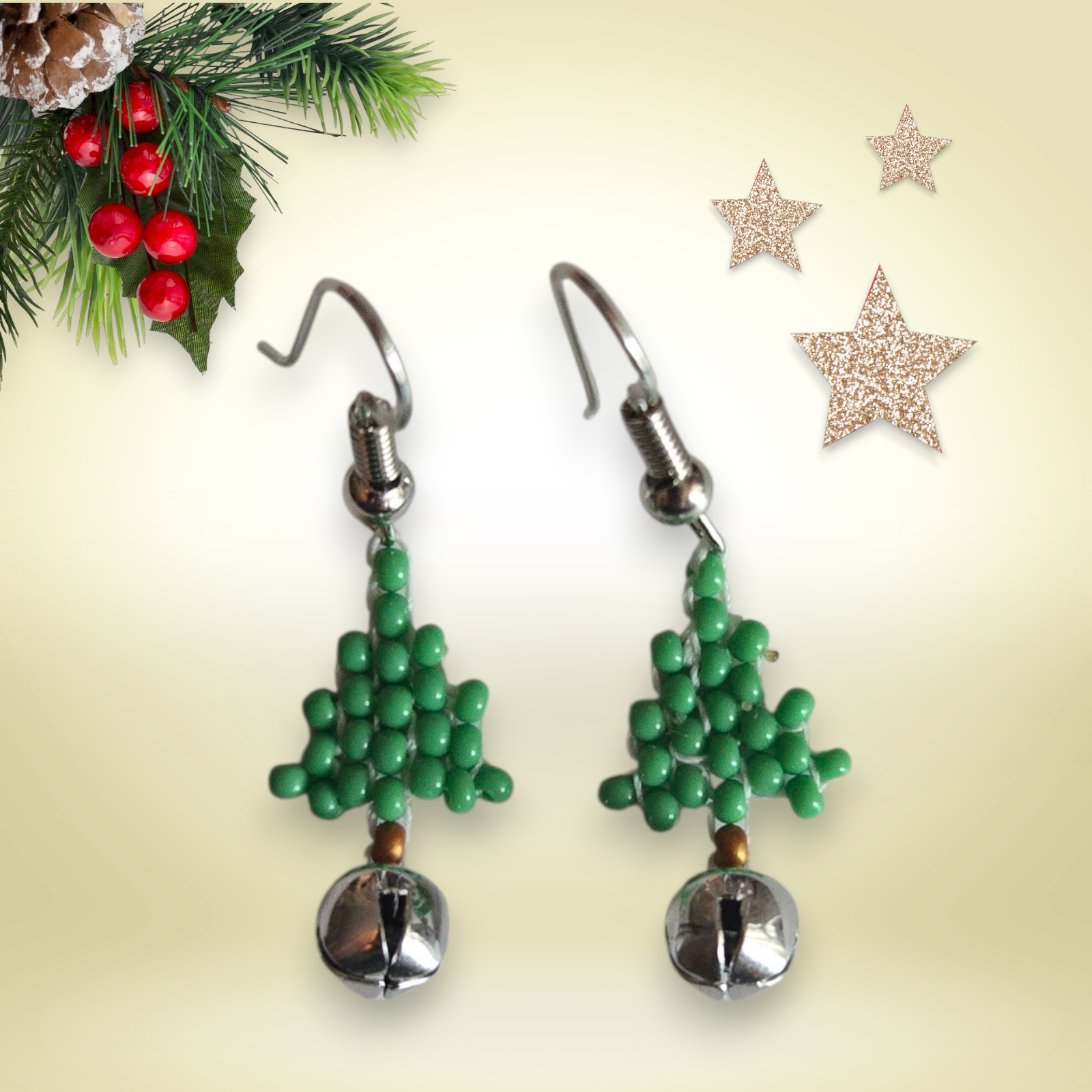 Mini Beaded Christmas Tree Earrings