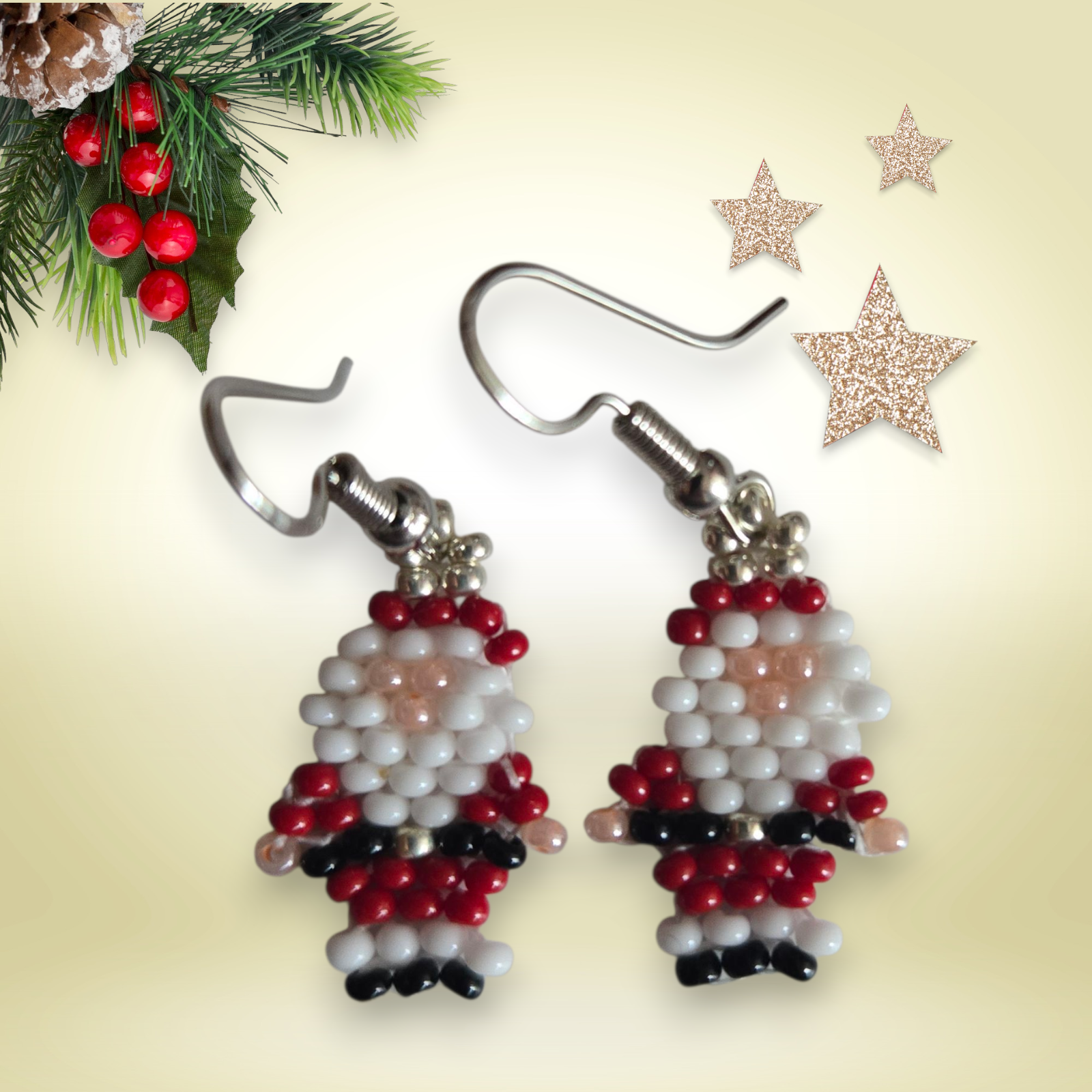Mini Santa Beaded Earrings & Charm