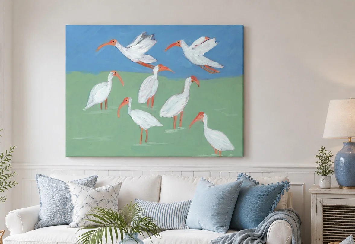 Sweet Ibis Birds Painting | Coastal Bird Art