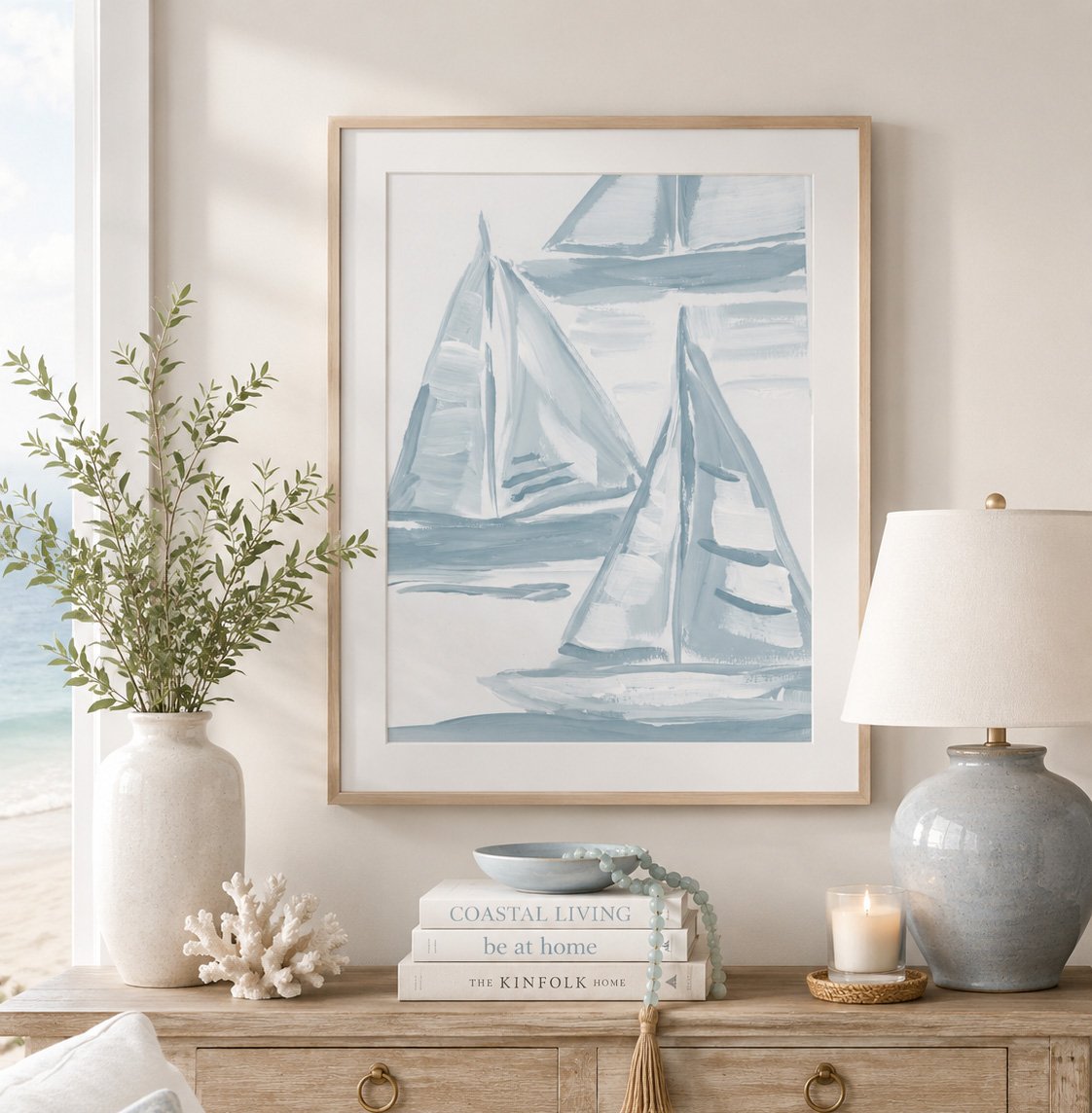 Blue Sailboats Art Print – New England Coastal Wall Decor