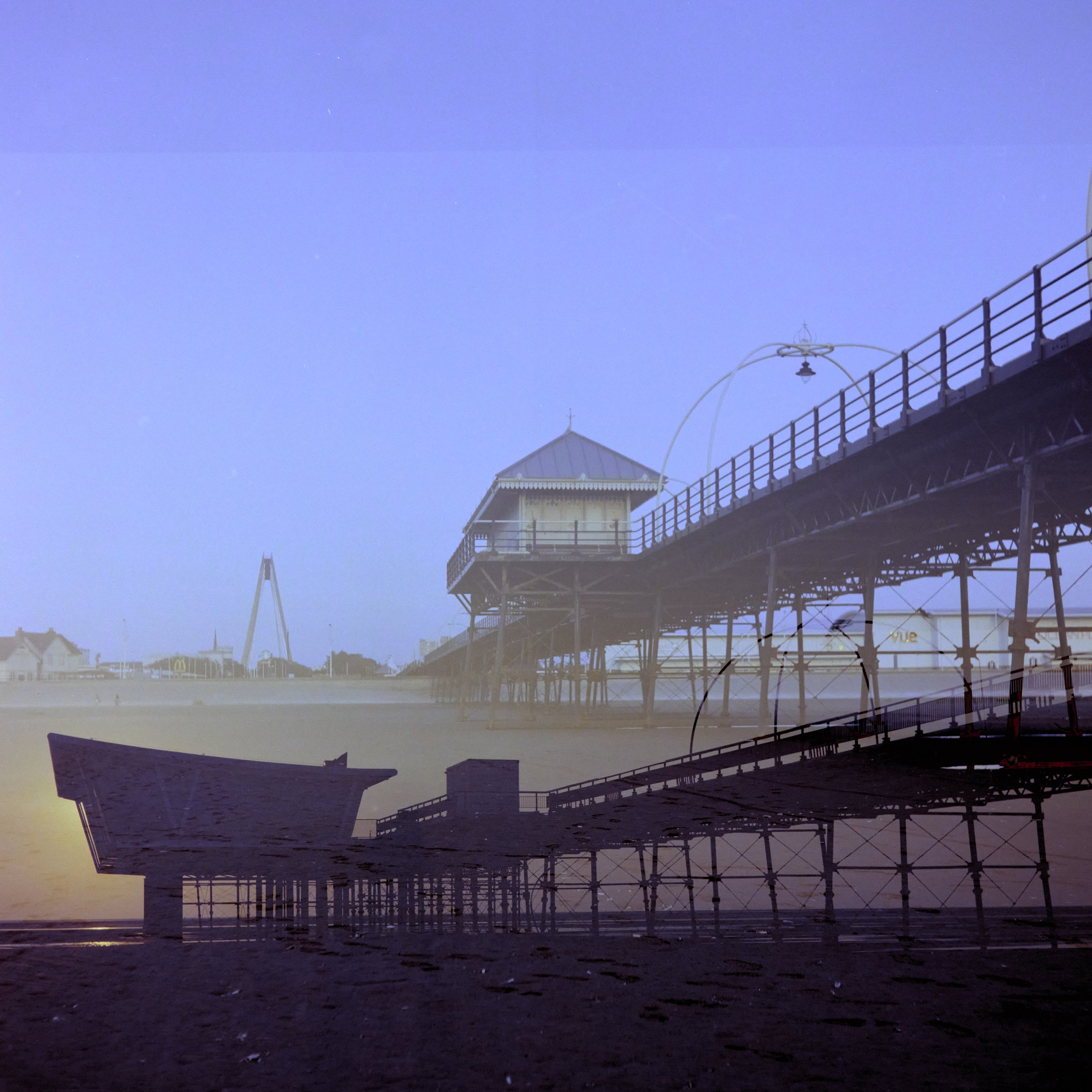 Assignment 13: Accidental Double Exposure, Southport Pier. Test and practice images using Rolleicord Va July 2026.