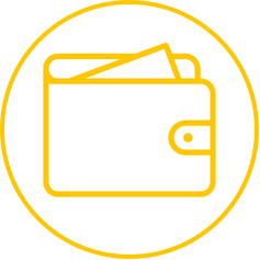 Icon Geldbörse – Symbol für null Aufwand und volle Produktauswahl mit edlen Ledergeldbörsen und Gürteln, fertig bestückt und einsatzbereit von Lederwaren Boche