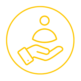 Icon mit Hand und Person – Symbol für Full-Service von Lederwaren Boche inklusive Bestückung und Nachfüllen von dem Verkaufsständer