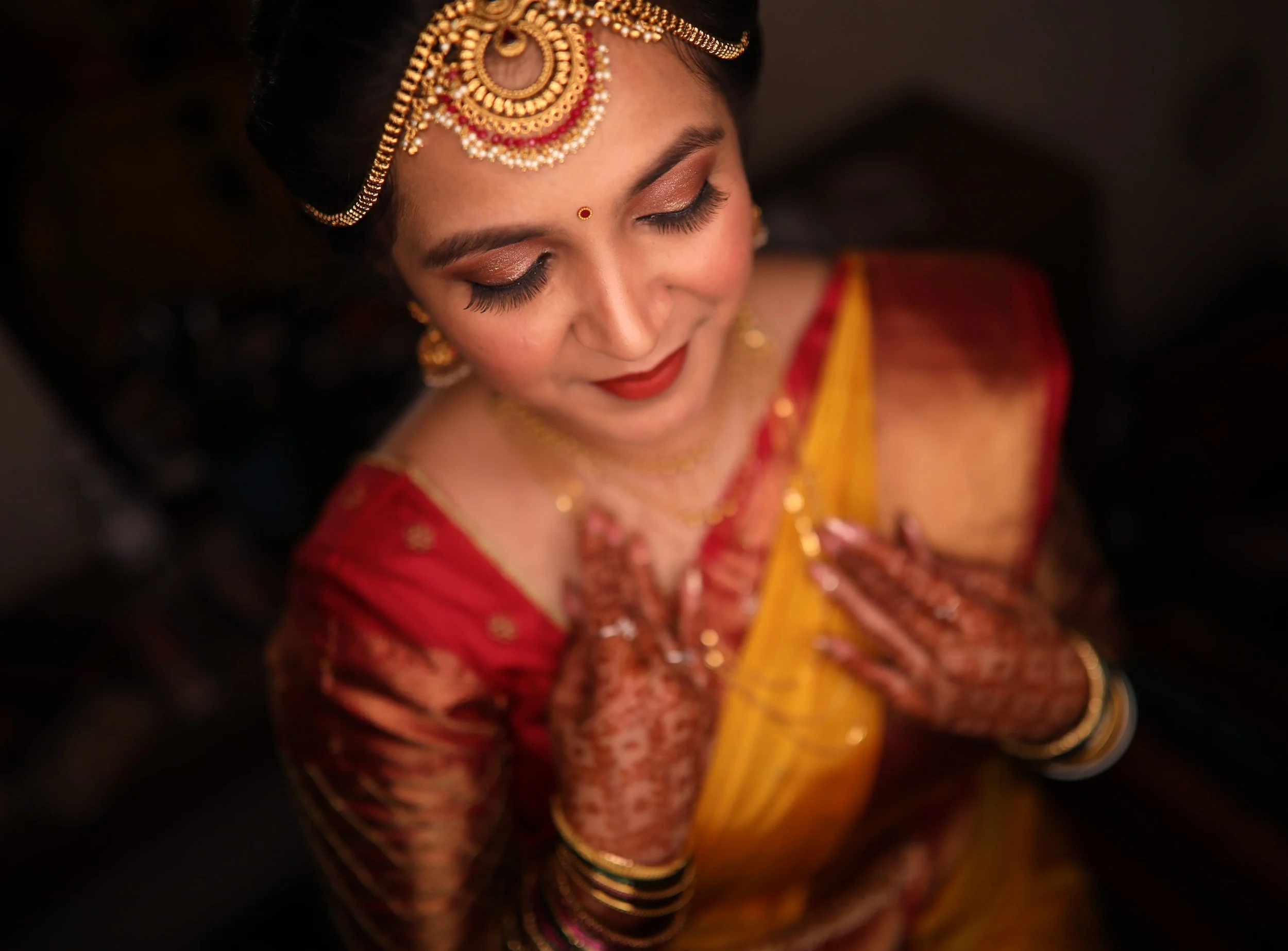 Traditional South Indian bride makeup with natural muhurtham makeup by experienced makeup artist in Bangalore