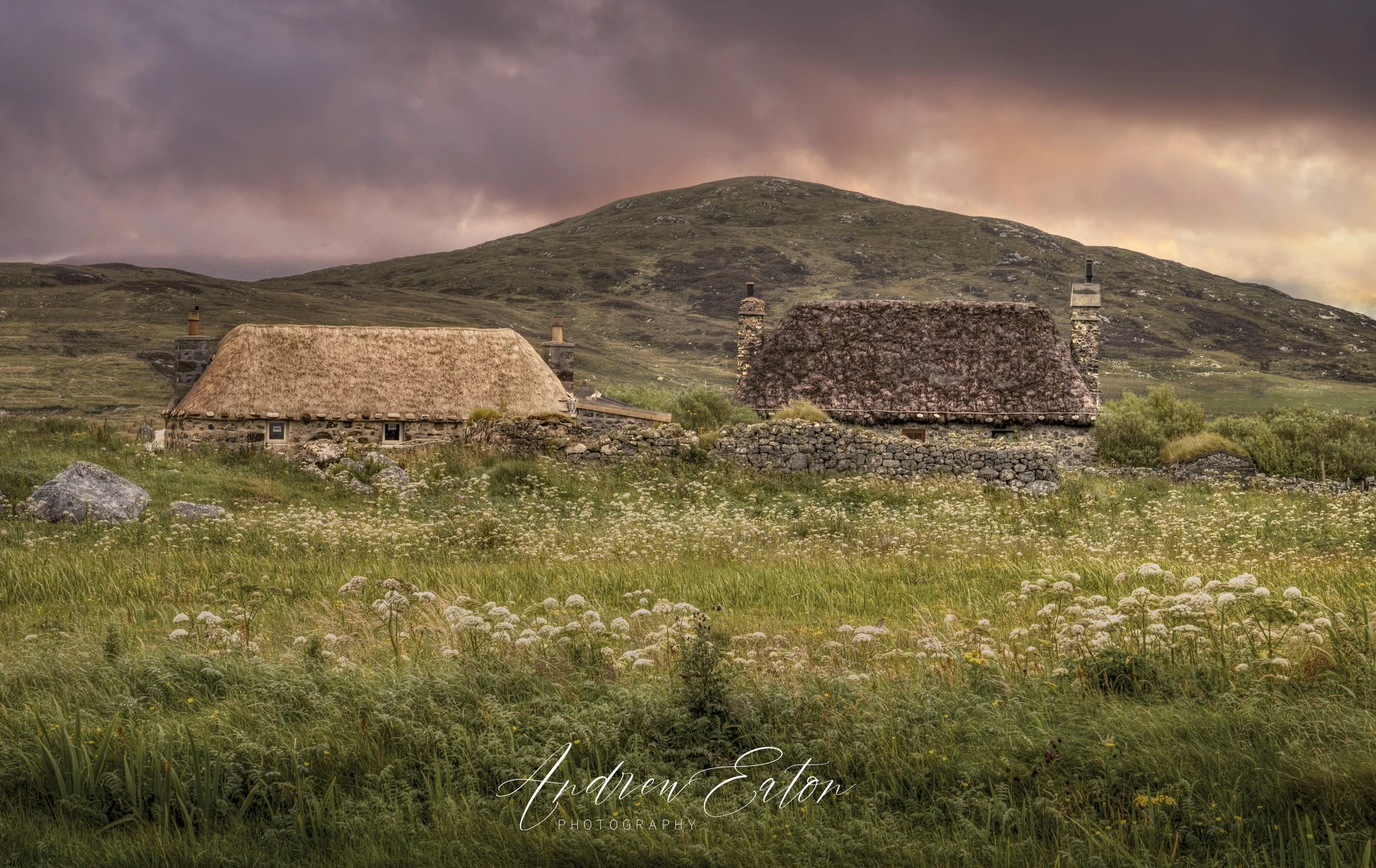 Two stone crofting cottages on North Uist