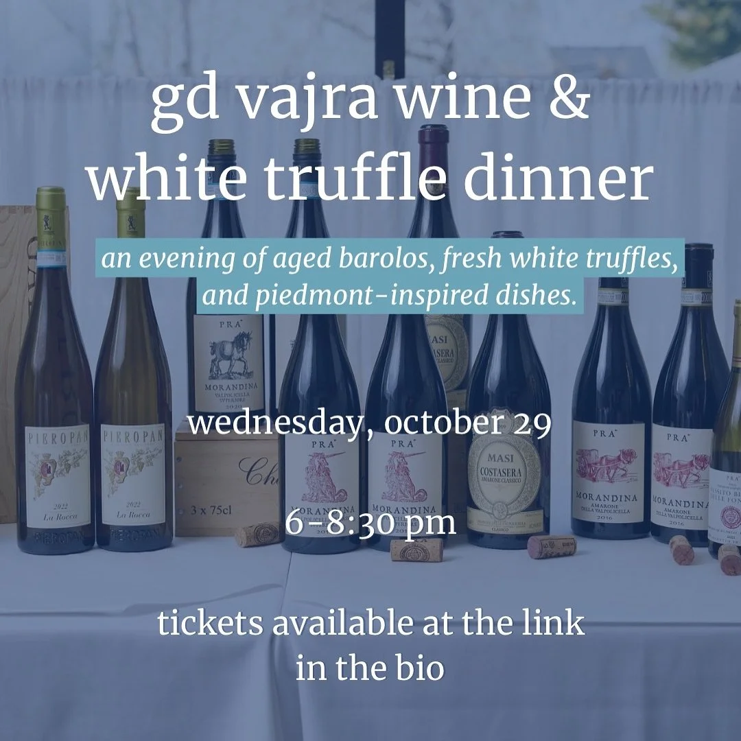 🚨🍷!! WINE DINNER !!🍷🚨
Barolo in the glass, white truffles on the table, and conversation all around.
Our first full-restaurant wine dinner with G.D. Vajra and Kevin Natoli will be a night to remember with six wines, five courses, and generous s