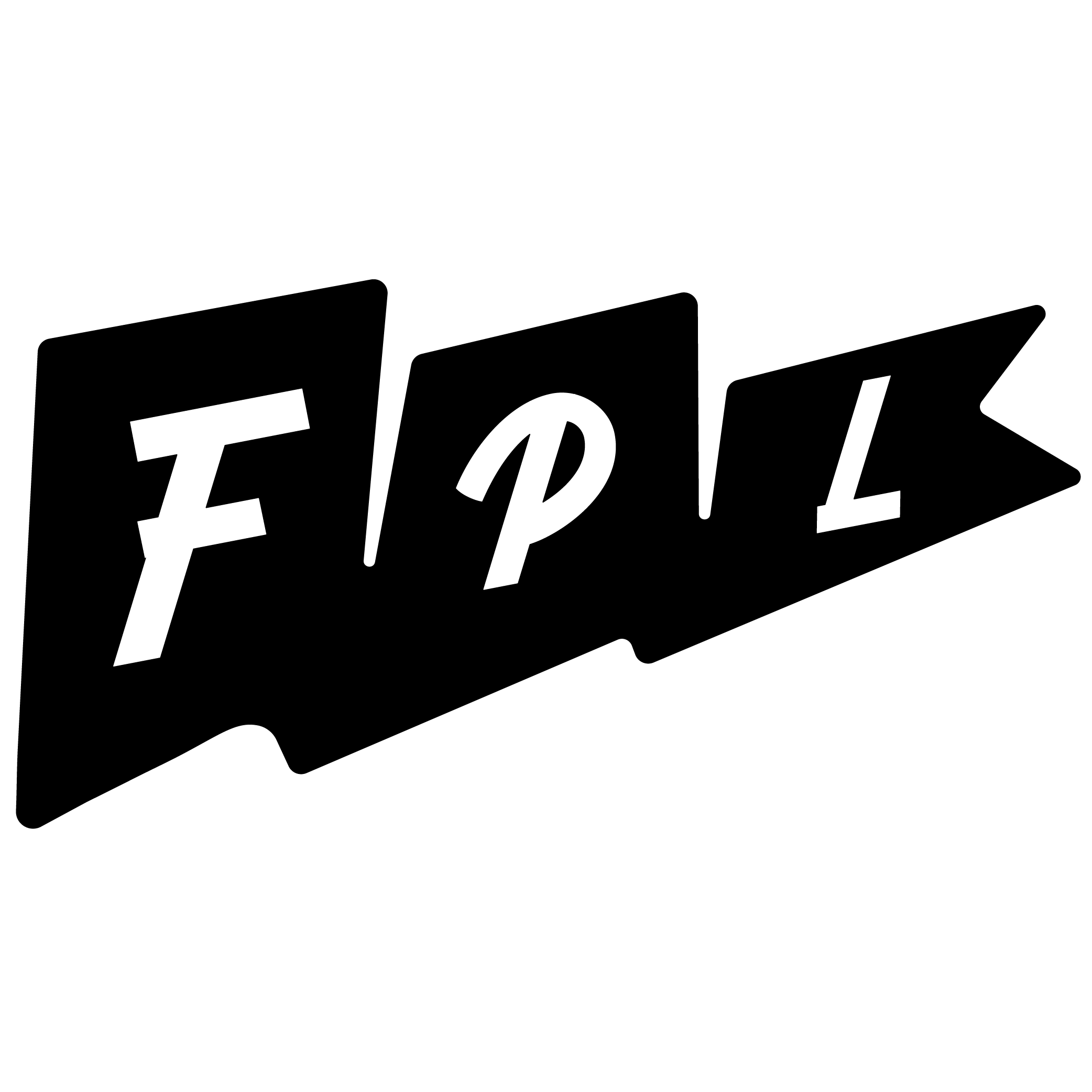 Black and white logo with the letters 'FPL', surrounded by a flag