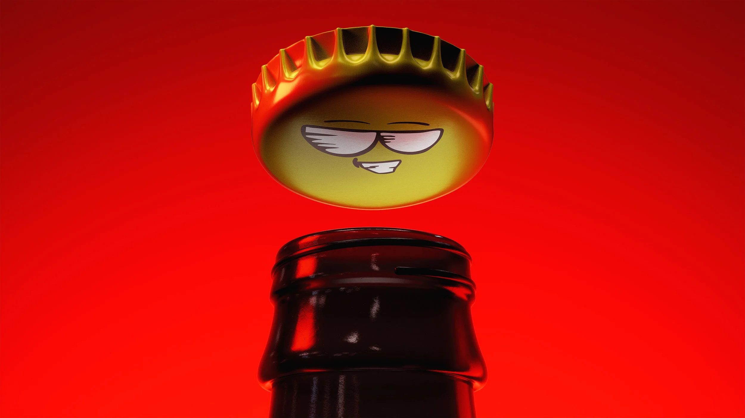 A chess pawn with a smiling emoji face on top, set against a red background.