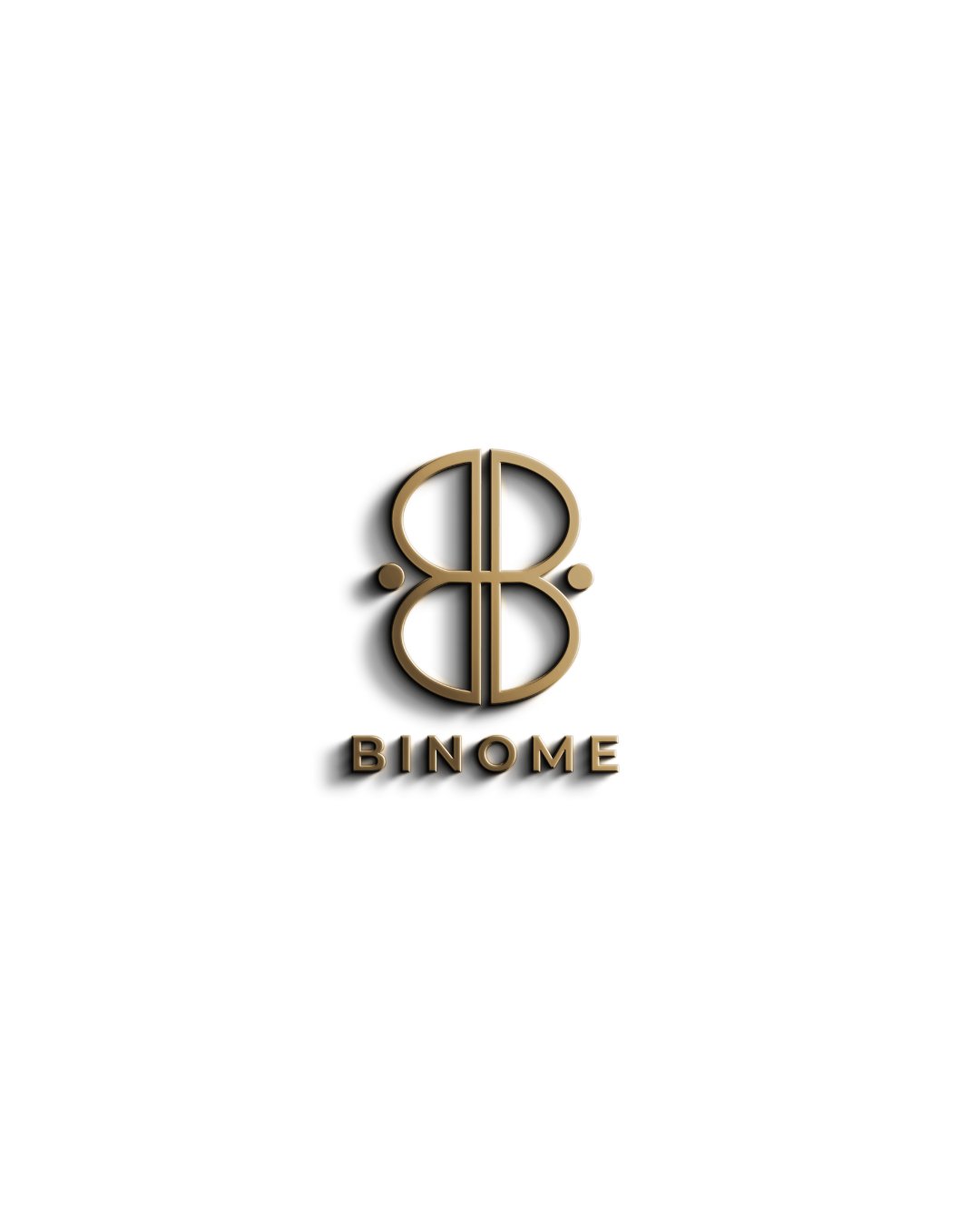 Logo doré avec le texte 'Binôme' en dessous, représentant un symbole de deux d, sur fond noir et blanc.