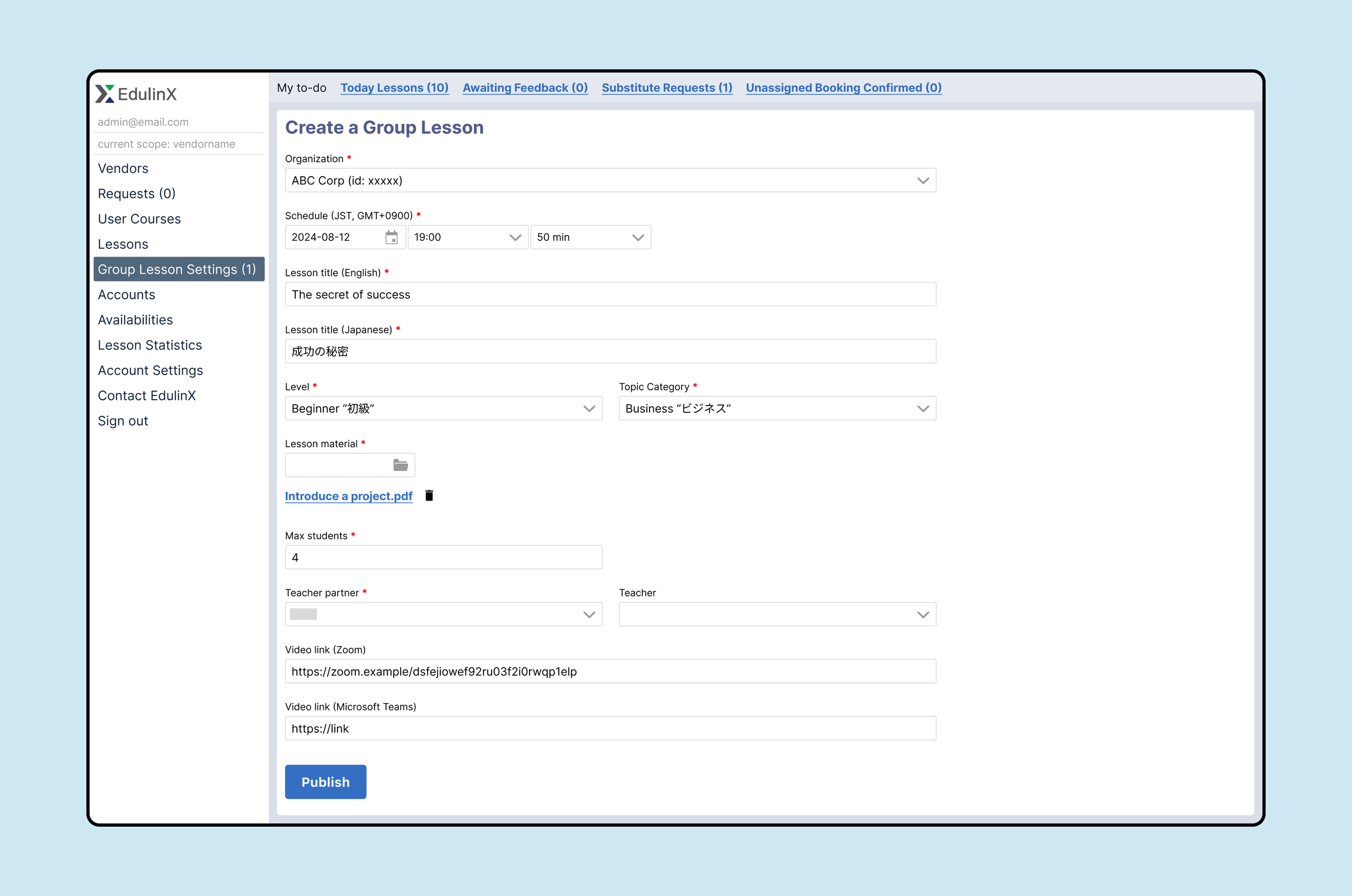 Operators set up a lesson