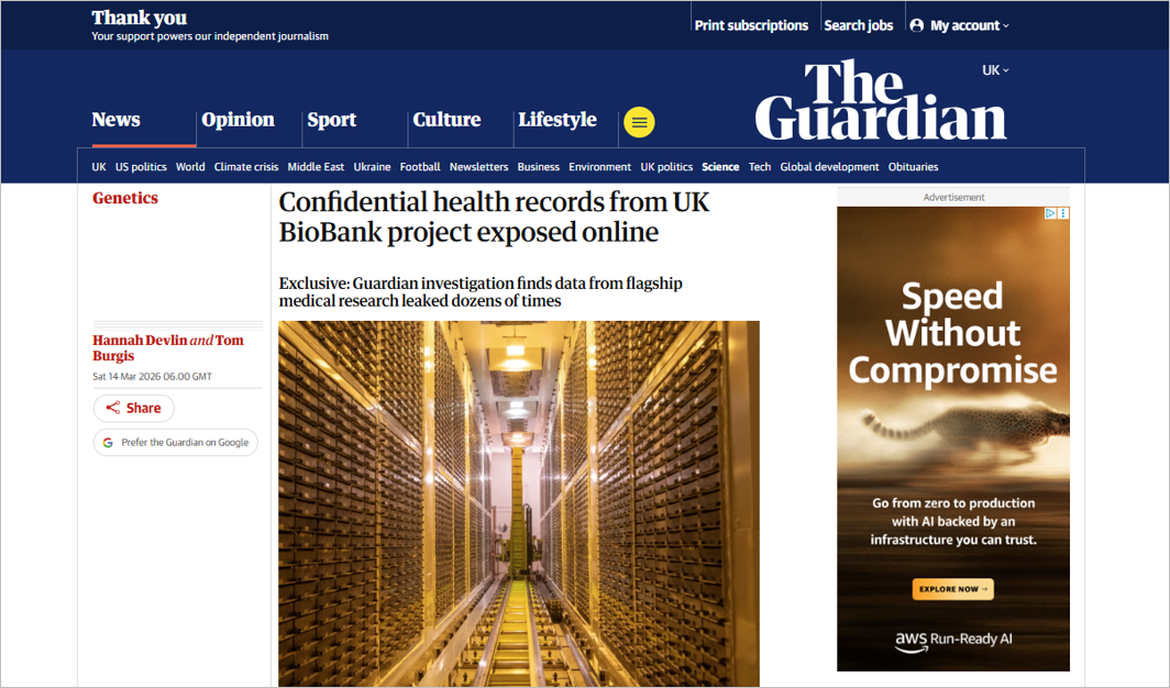 Confidential health records from UK BioBank project exposed online