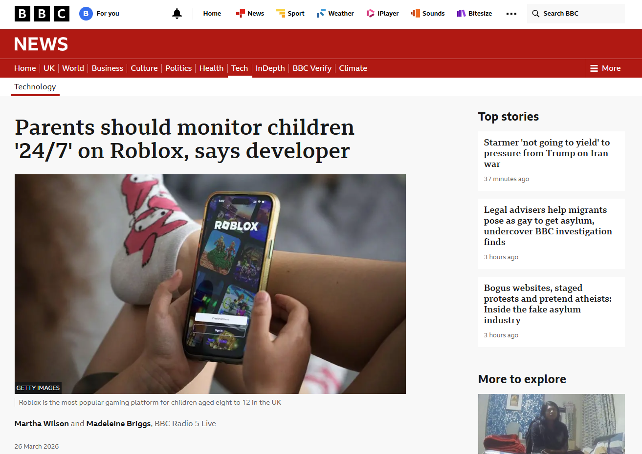 Parents should monitor children '24/7' on Roblox, says developer