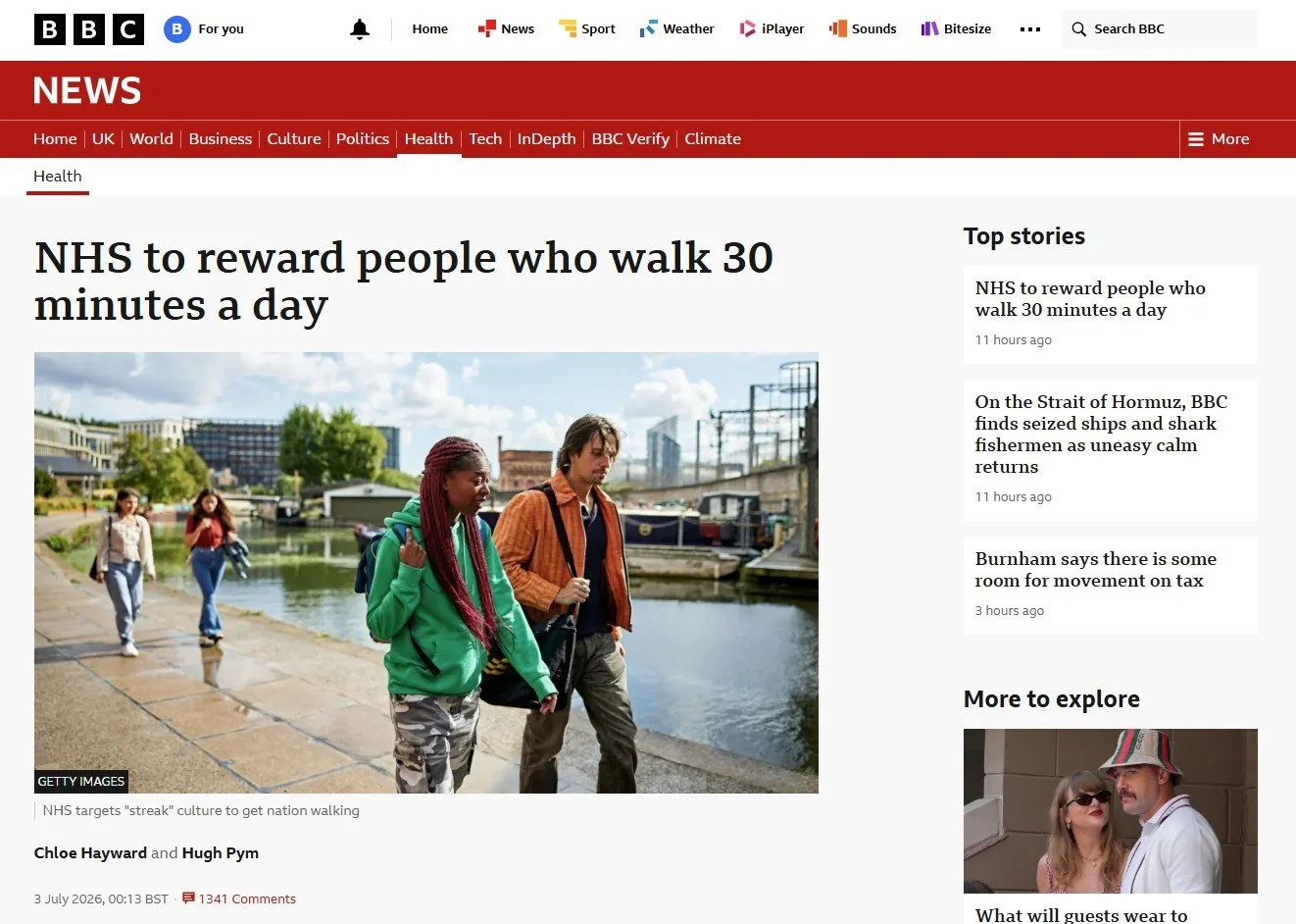 NHS to reward people who walk 30 minutes a day