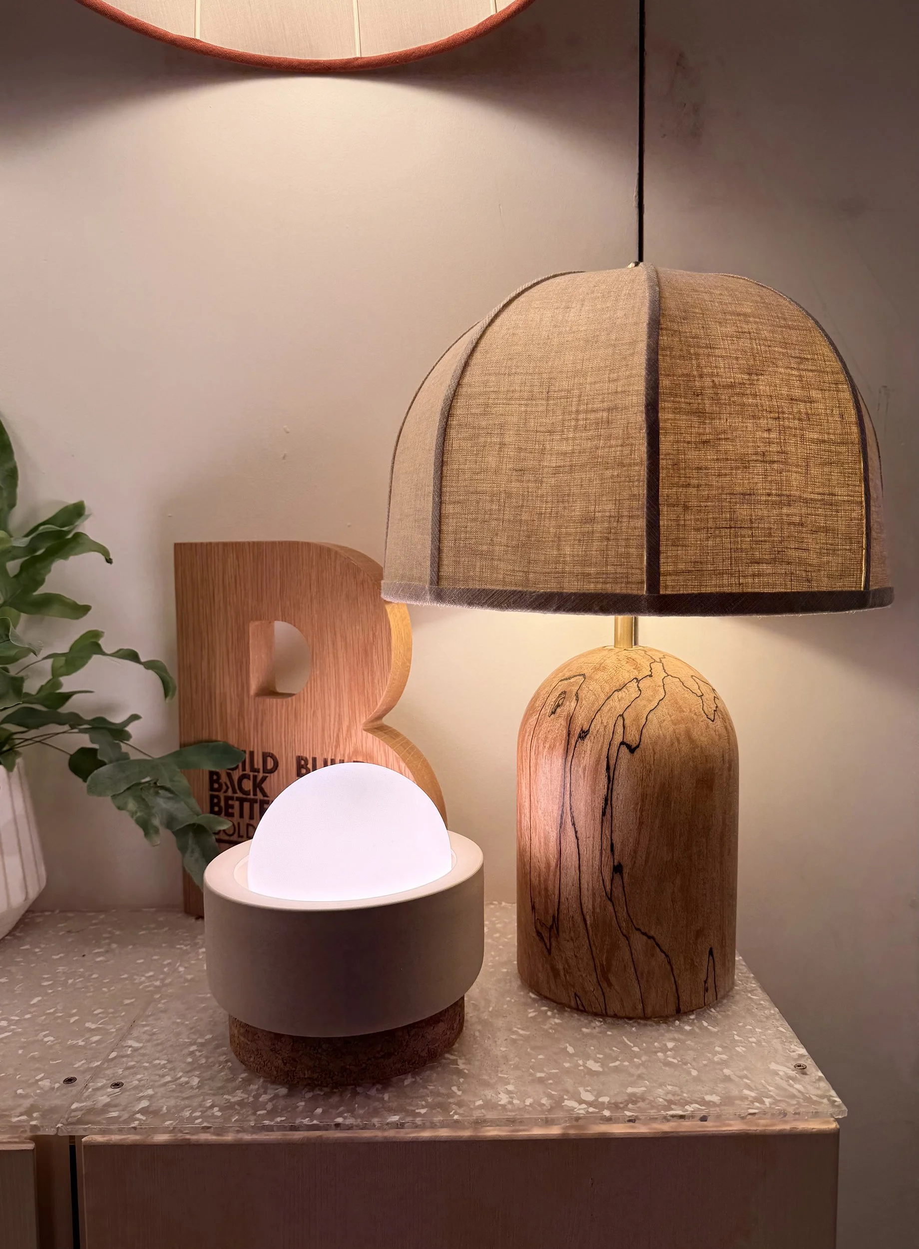 Timber and linen table lamp