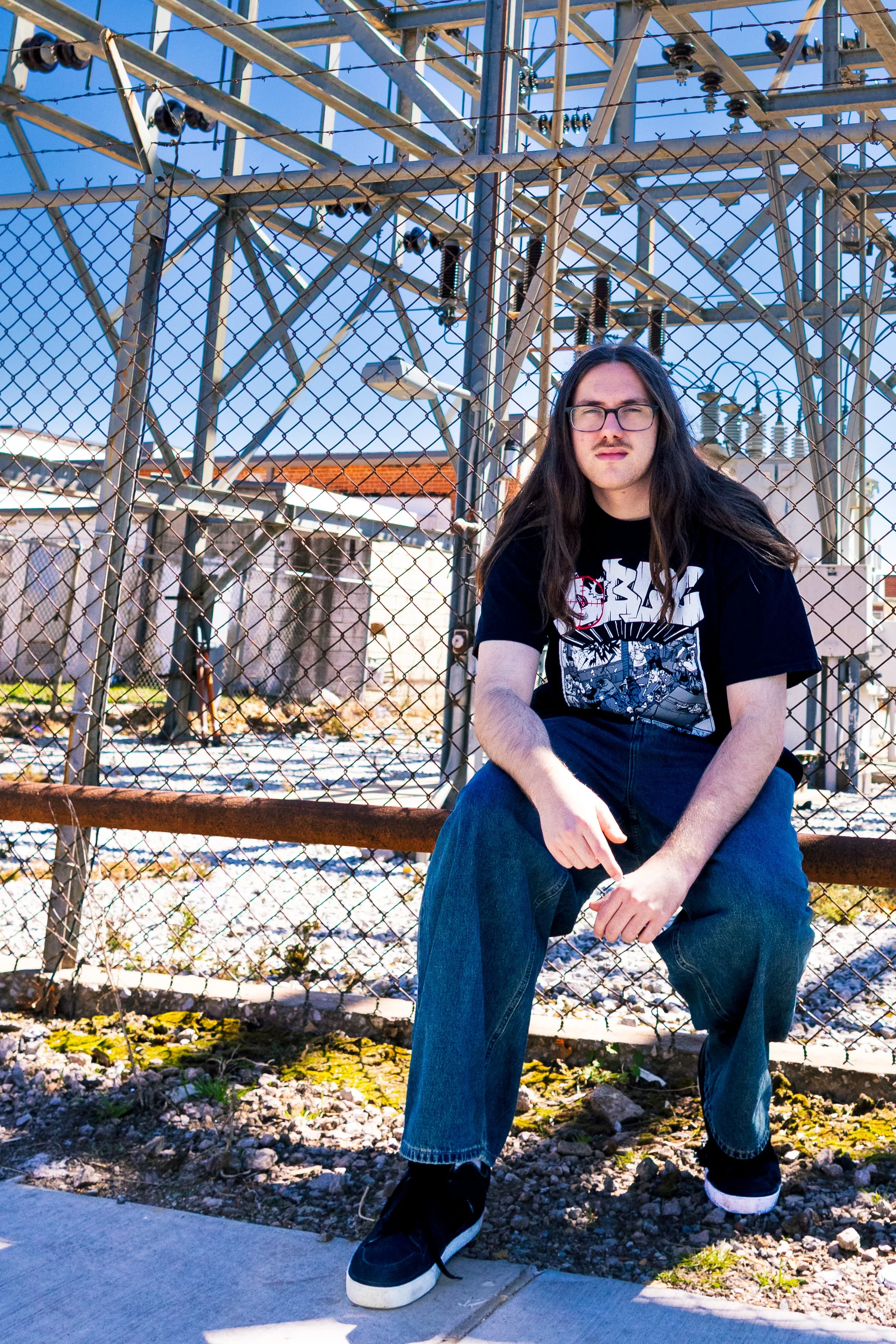 Senior photo near power relay. Norman, Oklahoma