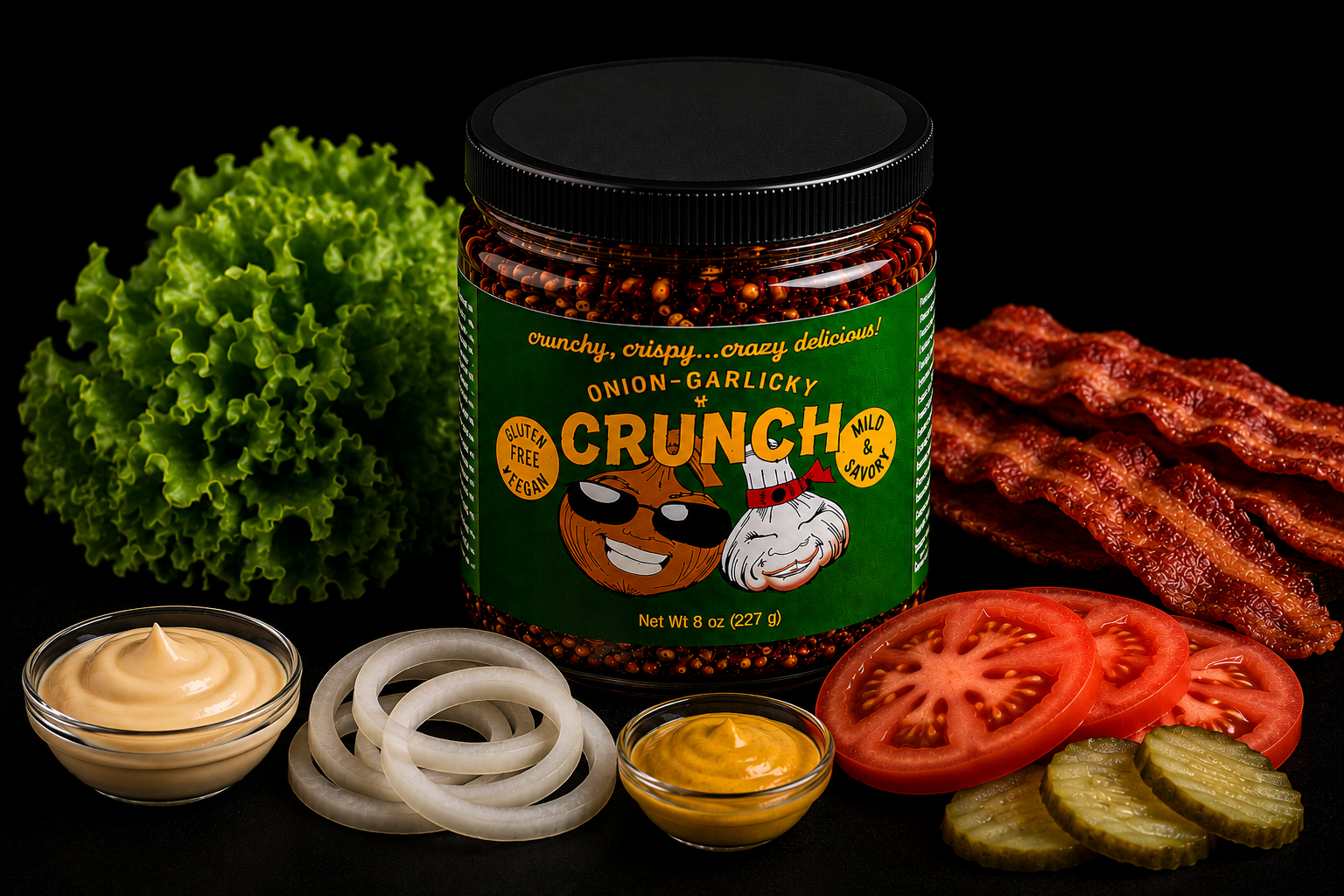 Fresh burger toppings and a delicious thin smash burger topped with OG Crunch....mind blown.