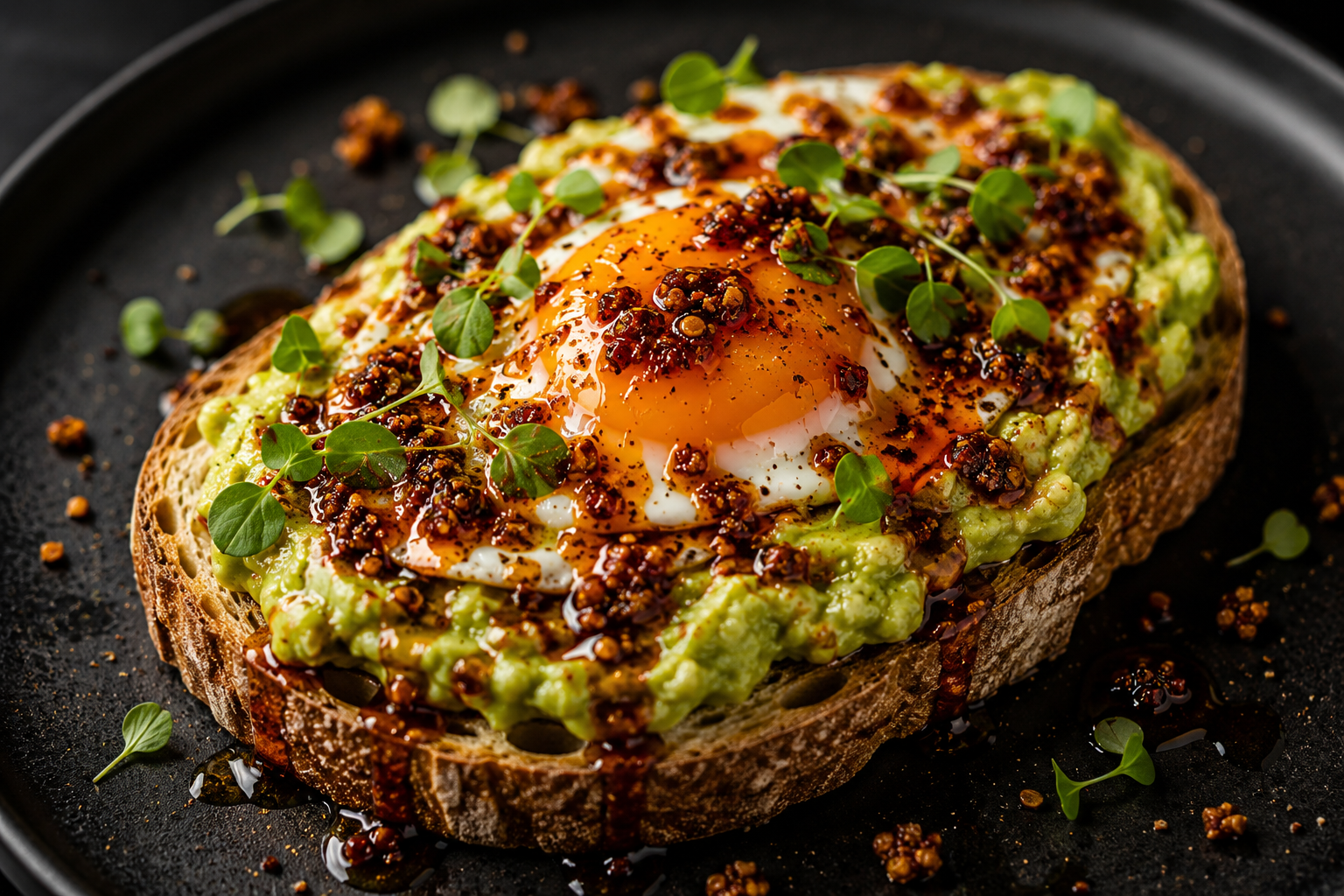 Avocado toast with egg and crispy OG Crunch