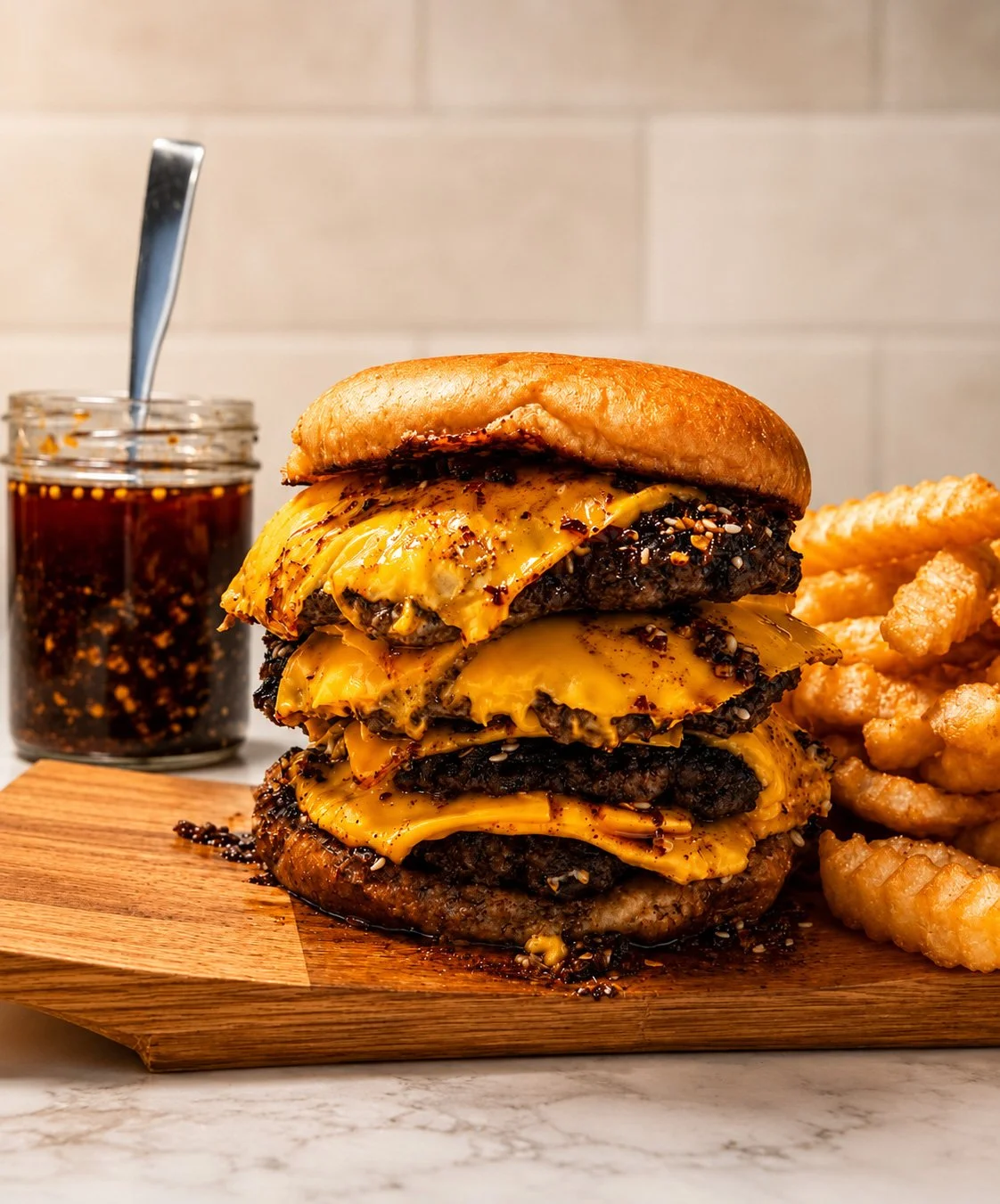 Smash burger topped with savory OG