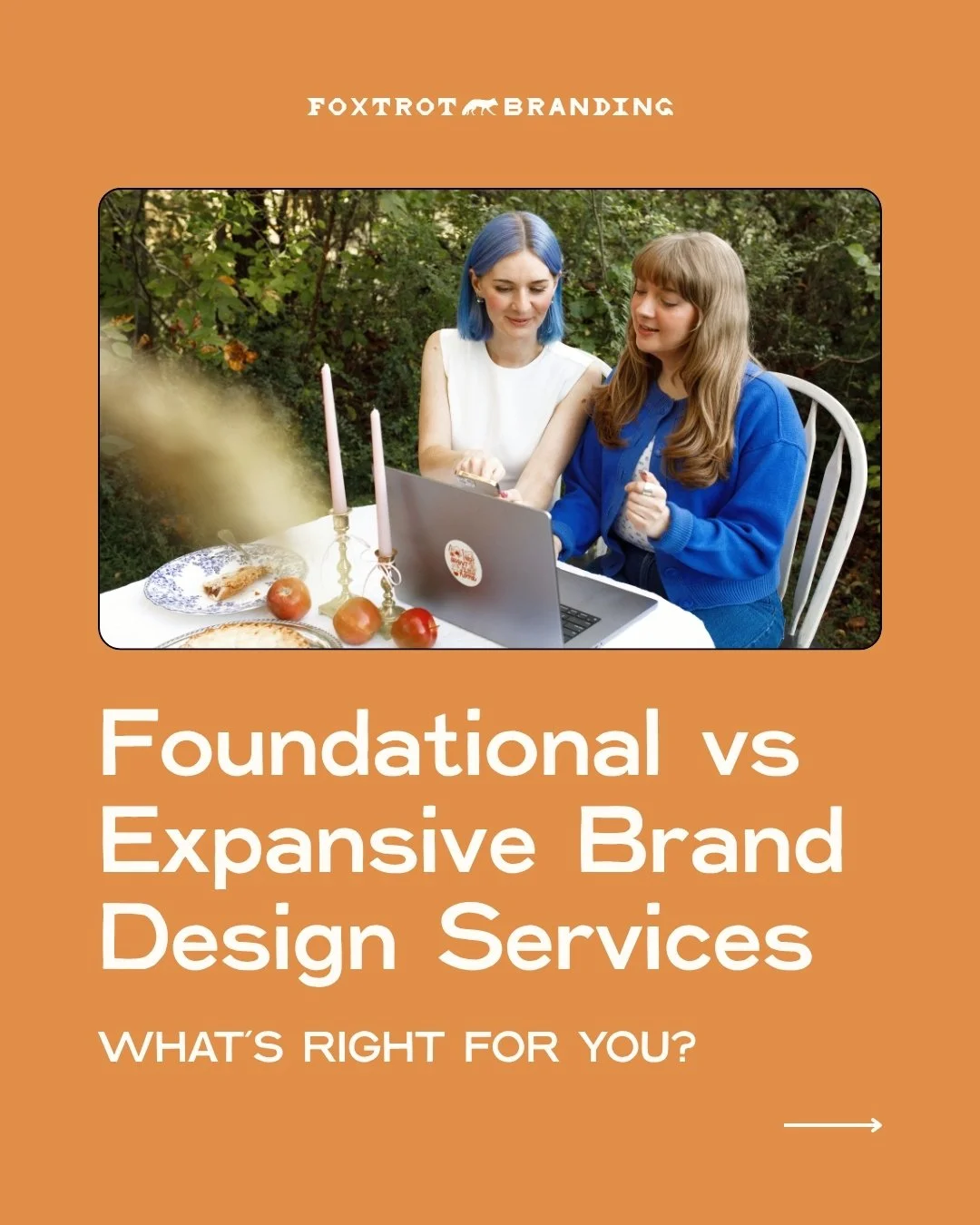 If you've been thinking, ok, I'm ready to actually invest in my brand, but I'm not sure what I really need -let's talk about the options:

We offer two branding services, and the right one really just depends on where you are in your business right n
