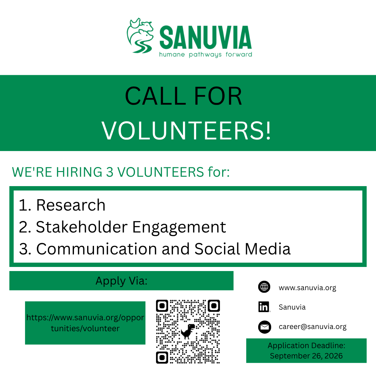 Volunteer Opportunities- Three(3) Roles Available