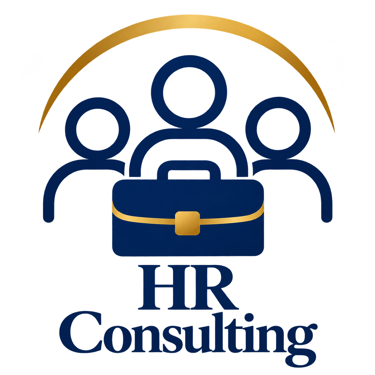 Illustration of three people with an HR briefcase and a gold arc overhead, with the words 'HR Consulting' beneath.