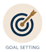 A target with a dart hitting the bullseye, accompanied by the text 'Goal Setting'.