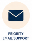 Icon of an envelope with the text 'Priority Email Support' underneath