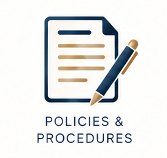 Icon of a document with lines of text and a pen, labeled 'Policies & Procedures'.