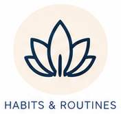 Logo of a lotus flower with the text "Habits & Routines" underneath.