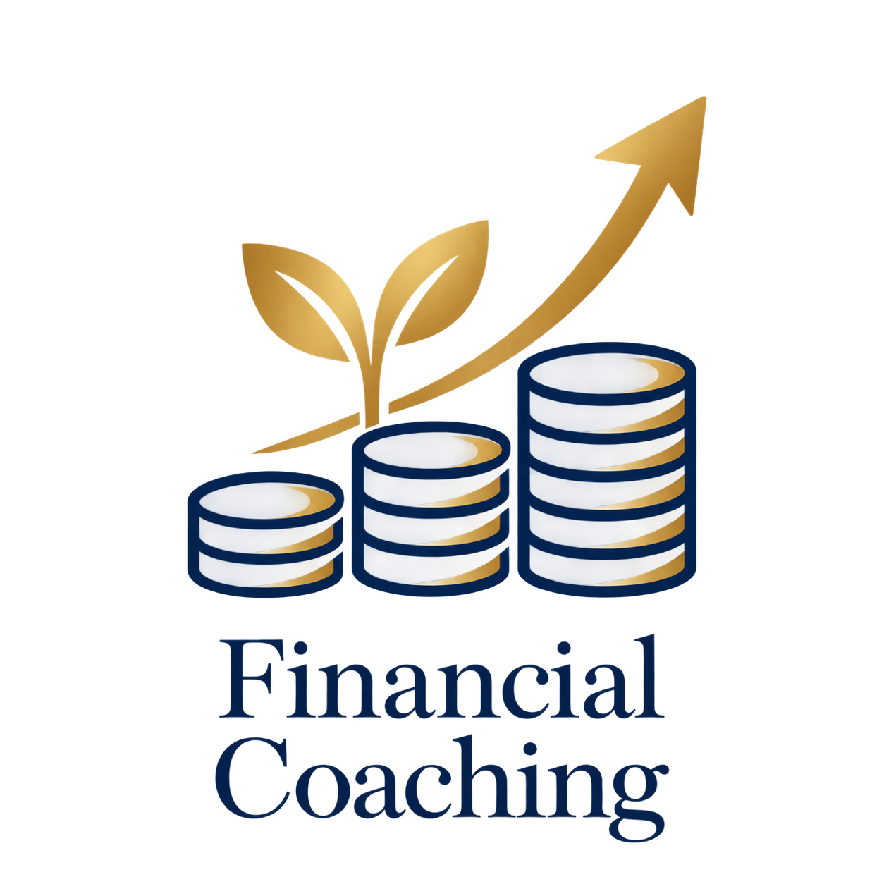 A logo showing three stacks of coins, a growing plant, and an upward arrow with the text 'Financial Coaching' underneath.