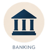 Icon of a bank or financial institution with the word 'BANKING' below.