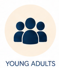 Icon of four people representing young adults.
