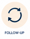 Follow-up icon with circular arrows and the word 'FOLLOW-UP' underneath