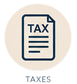Icon of a document labeled 'TAXES' with lines of text