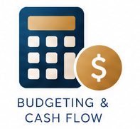 Calculator with a dollar sign icon and the text 'Budgeting & Cash Flow'