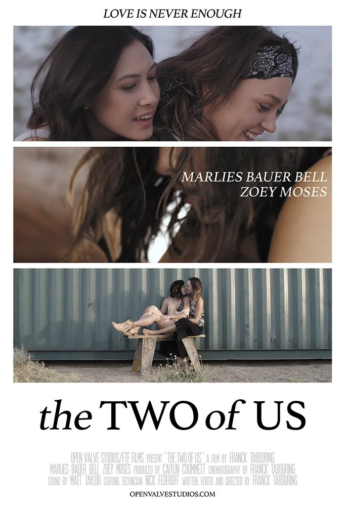 Poster for the film 'The Two of Us' featuring three images of women, including close-ups and a scene of two women sitting together on a bench, with titles and credits.