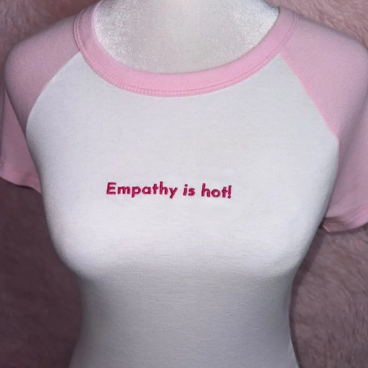 Empathy is so important to help us connect to and understand each other. And it makes you hot ;)

New baseball style baby tees available now 🩷

Link in bio 

#embroided #selflove #empathy #y2k #babytee
