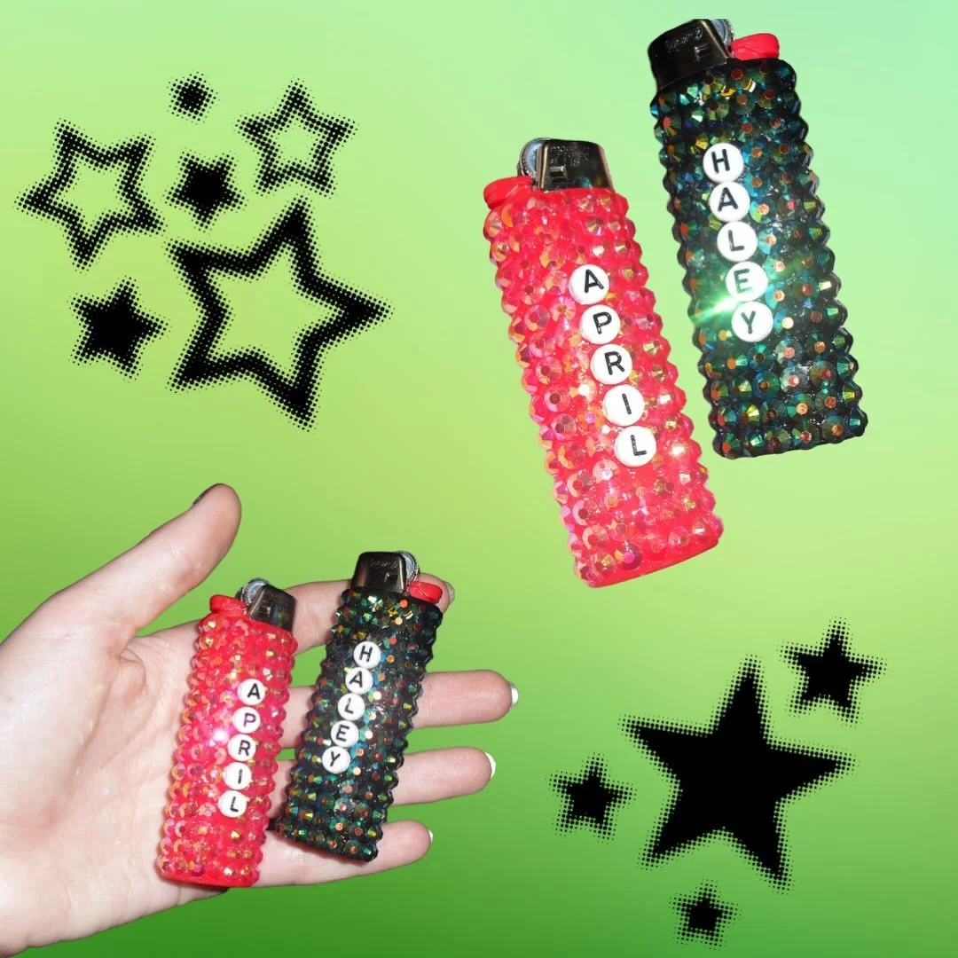 Some recent lighters for the baddies ✨✨

I love bedazzling for my friends and with my friends 🥰

(shoutout to @halesyeah04 for her amazing work on these first two lighters) 

If you&rsquo;re interested in a custom lighter send me a message or fill o