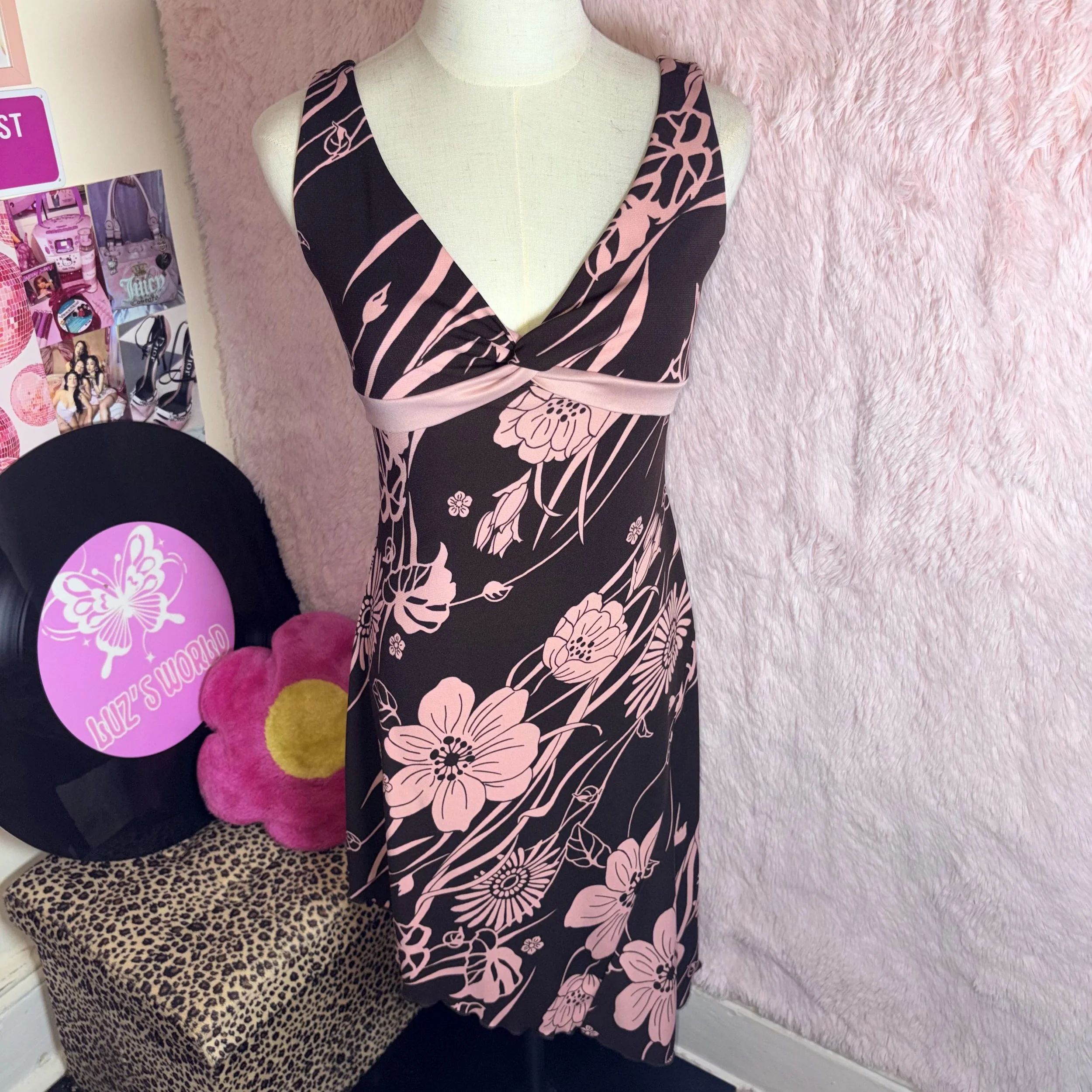 Vintage Charlotte Russe Pink and brown floral print dress